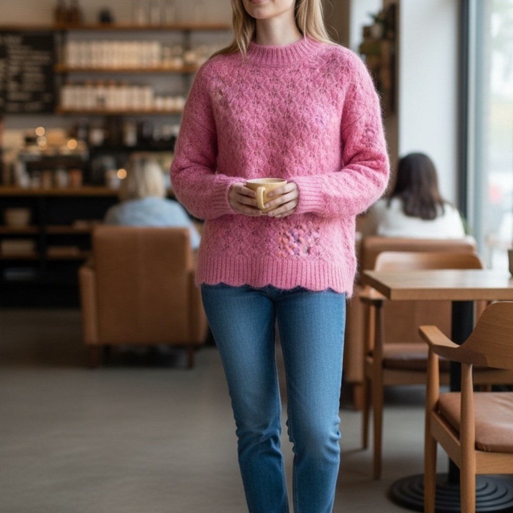 Zara Pink Cozy Scalloped Wool Alpaca 🦙 Blend Sweater - Picture 3 of 9